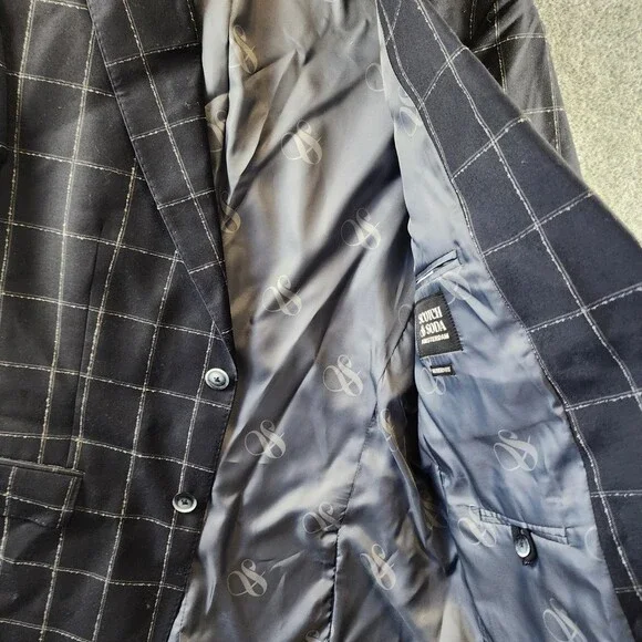 Scotch & Soda Windowpane Check Wool Sportcoat Men's 38R Navy/Grey Front Button